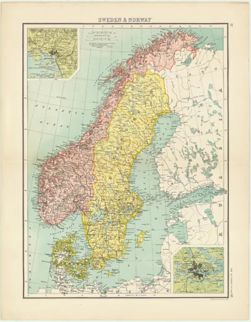 Old Map of Norway & Sweden 1898 Poster A3 Print educational teaching school