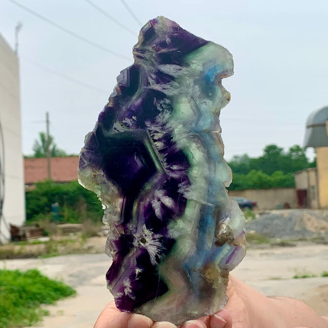 315G Natural beautiful Rainbow Fluorite Crystal Rough stone specimens cure