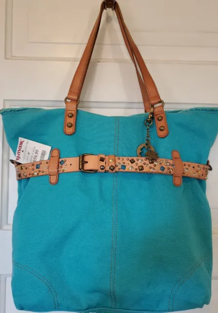 NWD LUCKY BRAND Canvas Blue Boho Style Studed Tote Shoulder Bag