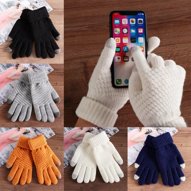 Woolen mittens Winter warm knitted wool Women gloves touch screen full finger