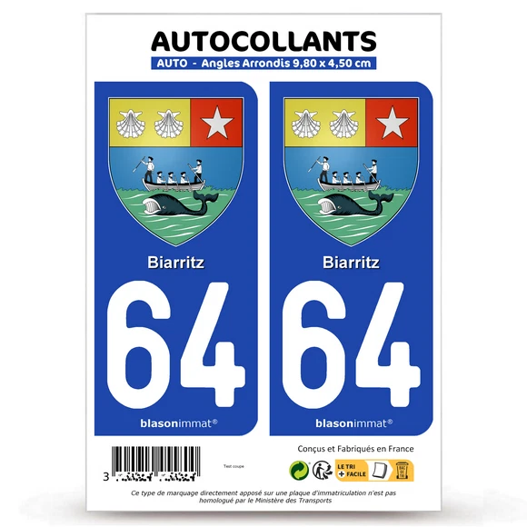 HADEXIA Lot De 4 Autocollants Plaque Immatriculation - Logo Région + Département - 45x100mm - Fabriqué En France