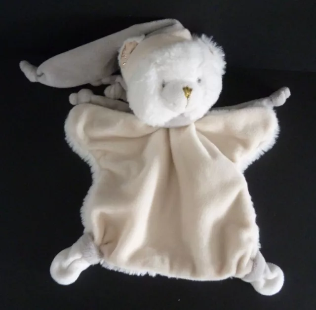 6. DOUDOU ET COMPAGNIE OURS chat Blanc gris doré plat bonnet col nouett DC3049