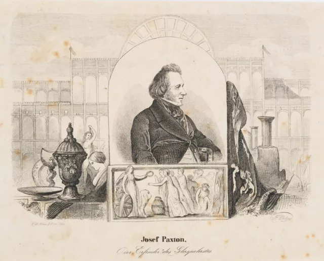 C. MEDAU (1791-1866), Josef Paxton vor dem Kristallpalast, um 1851, Rad.
