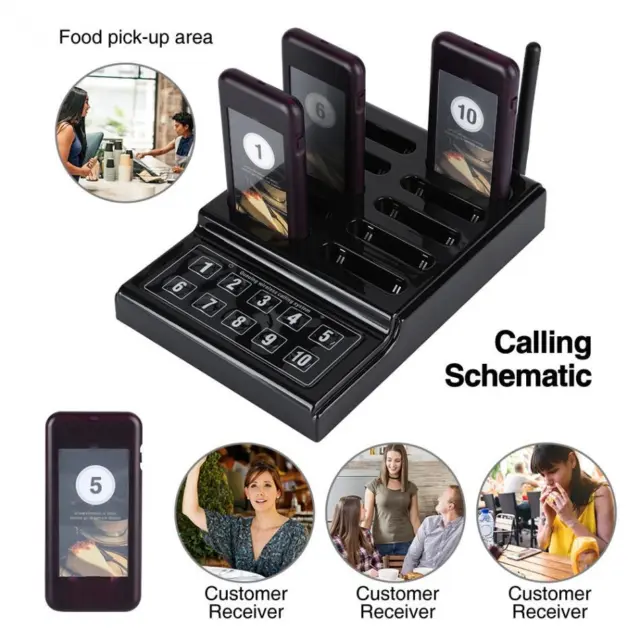 Restaurant Food Truck Wireless Paging Queuing System 1X Keypad+10X Pagers 433MHz