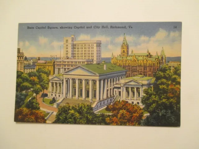 Richmond Virginia Postcard State Capitol Square Capitol City Hall VA