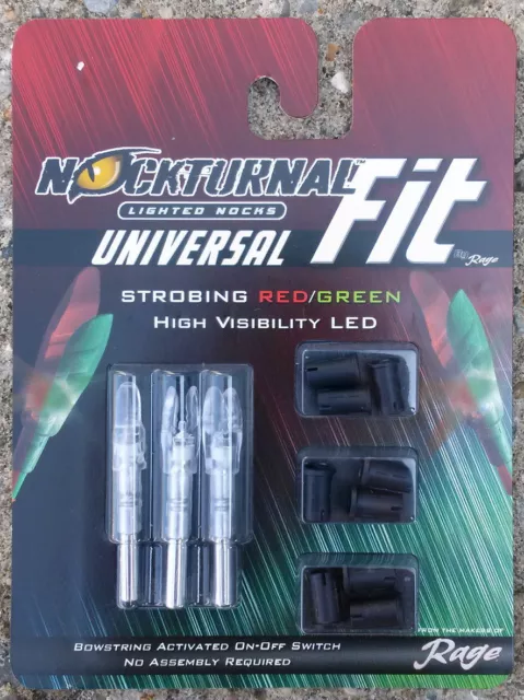 3 pack - Nockturnal Universal Fit Lighted Arrow Nocks -- Strobing Red/Green