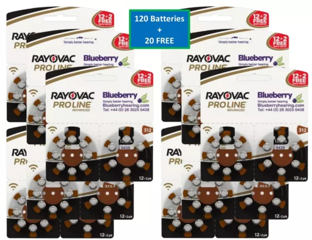 Rayovac - Size 312 Brown - Proline Advanced Hearing Aid Batteries 120+20 FREE
