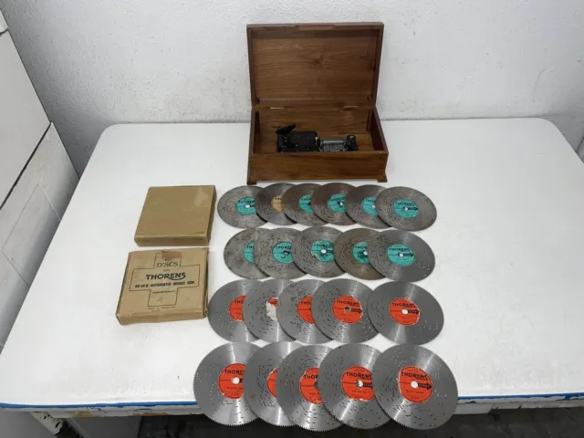 Antique Thorens Wood Music Box With 20 Discs: Switzerland Very Good+