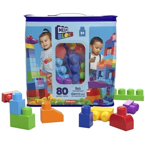 MEGA BLOKS SAC Bleu Jeu de Blocs de Construction 80 pièces Jouet pour