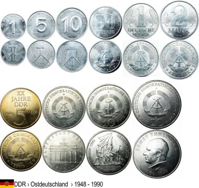 KMS DDR Ostdeutschland   _1948 - 1990_ LOT_1 (1 Pfennig - 20 Mark)