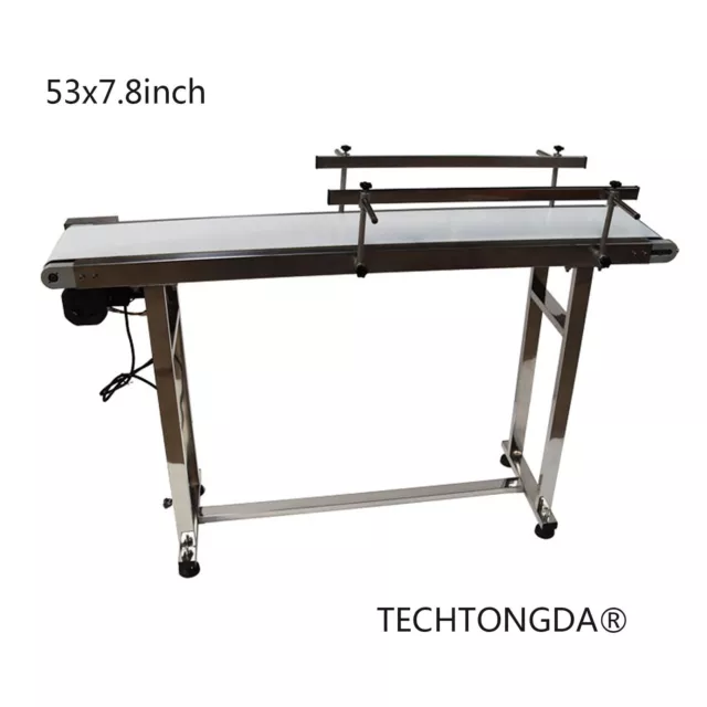 TECHTONGDA®Belt Conveyor 53X7.8in PVC Belt, Motorized Conveyor w/Guardrail White