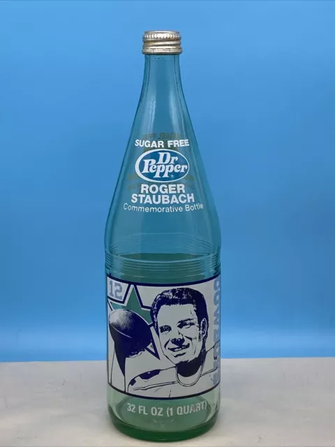 Sugar Free Dr Pepper 1979 Roger Staubach Commemorative 1 Quart Glass Bottle