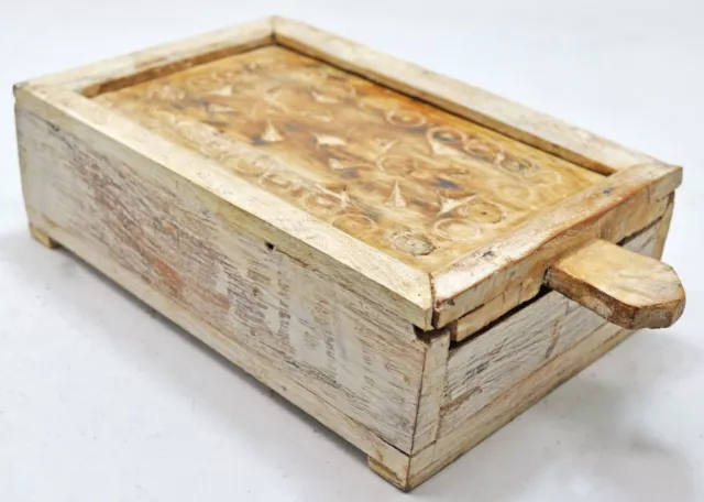 Antigüedad Madera Utensilios Spice Caja Original Antiguo Hecho a Mano Tallada