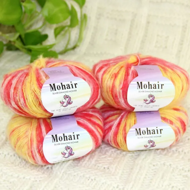 Sale 4BallsX25gr Fluffy Lace Mohair Warm Shawl Rugs Hand Knit Crocheted Yarn 59