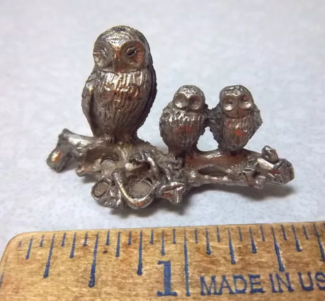 Pewter OWLS, Big owl and 2 babies on a branch, cute! great home decor item