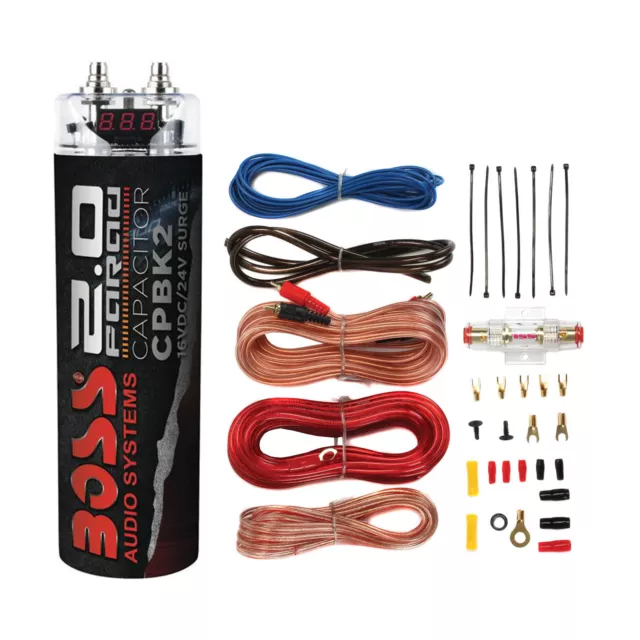 Boss Audio CPBK2 Digital Car Power Capacitor & Soundstorm AKS8 Amp Wiring Kit