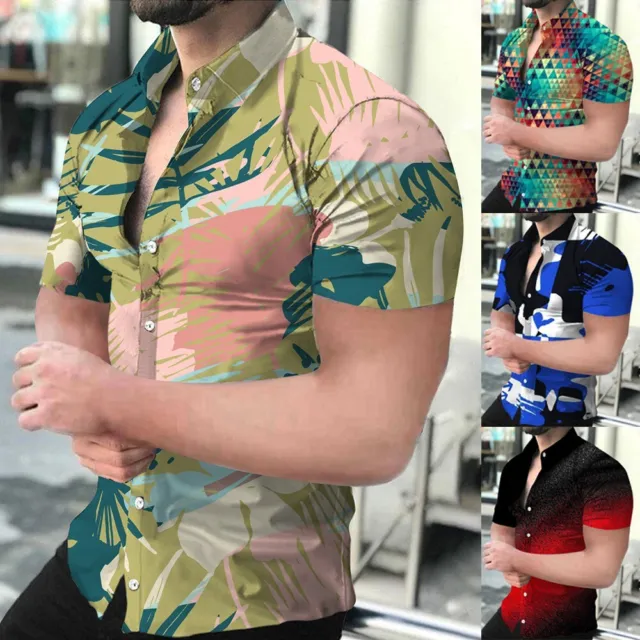Camicia uomo moda fitness casual hawaiana maniche corte abbottonata