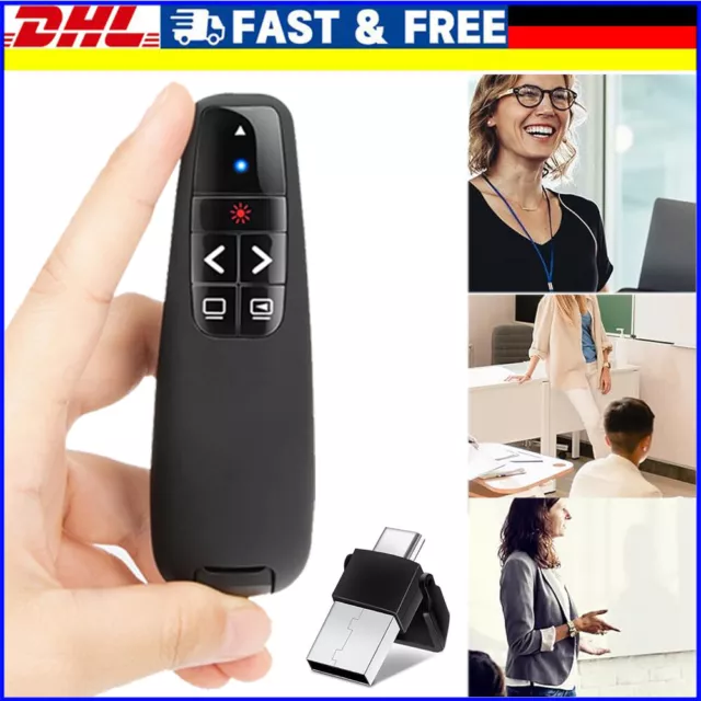 Presenter Powerpoint Fernbedienung Laserpointer Wireless USB PPT für Windows/Mac