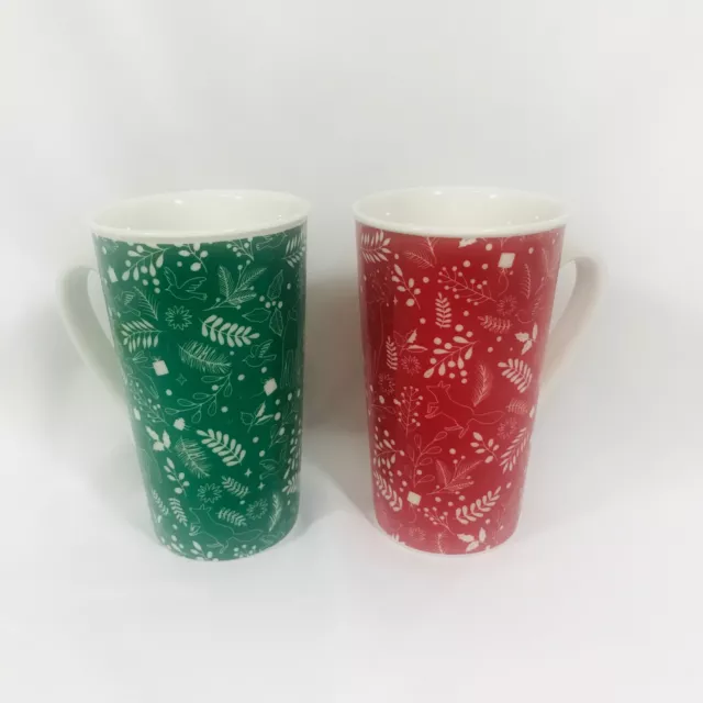2 STARBUCKS 2019 Christmas Winter Holiday Red, Green Tall Coffee Mugs Set 16oz