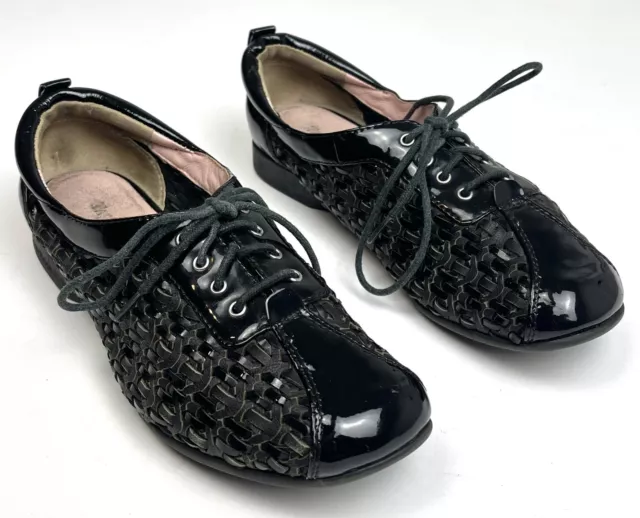 TARYN ROSE Traveler US 6.5M Trudee Black Patent Woven LEATHER Lace-Up SHOES $299 2