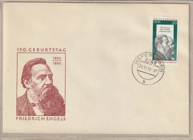 Ersttagsbrief - "150. Geburtstag Friedrich Engels 1820-1895" Marke/Stempel 1970