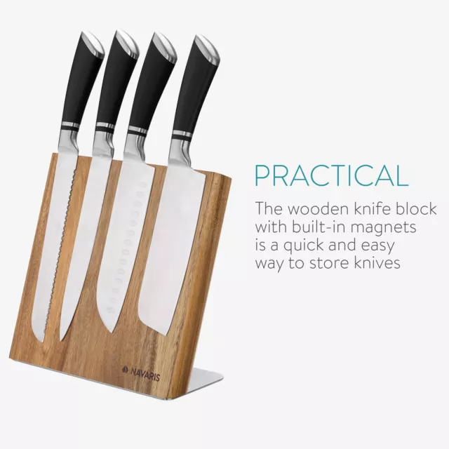 Portacoltelli magnetico in acacia da cucina per coltelli e utensili in metallo 3