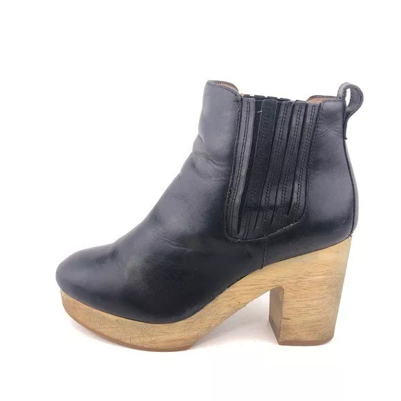 Madewell The Marco Wooden Heel Chelsea Boots Womens Size 8 Black Leather Pull on