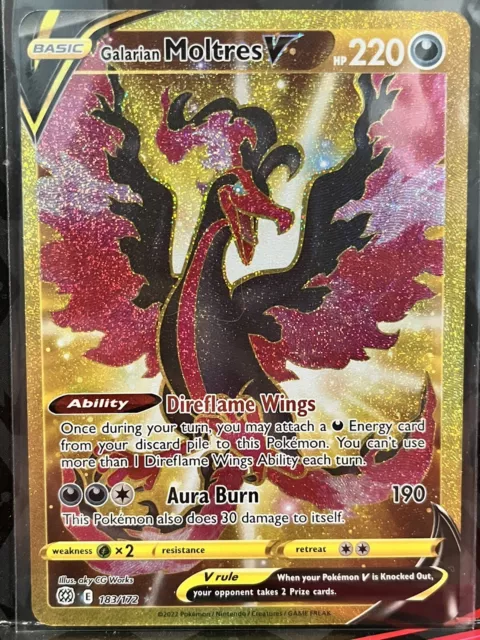 Pokemon, Brilliant Stars, Galarian Moltres V, Gold Holo, 183/172, NM/M