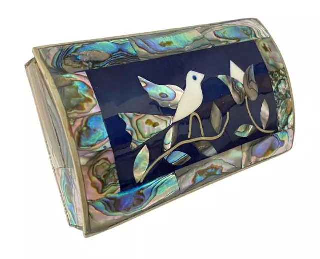 Vintage Alpaca Mexico Abalone Silver Trinket box Jewelry box Bird and Flower