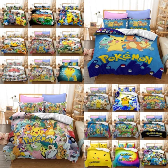 3D Pokemon Pikachu Anime Quilt Duvet Cover Bedding Set Single Double Queen Gifts