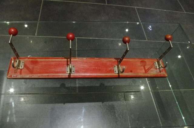 vintage French wood Wooden desin 1960 Coat Hat Hanging Rack Towel Hook 4 Pegs 53