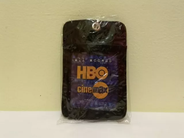 Vintage HBO / Cinemax ID card badge holder with neck lanyard leather case - New