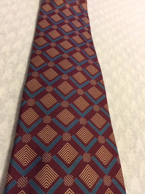 Harve Benard Silk Necktie, Maroon Blue & Tan, Pre-Owned, Looks Unworn, 60”X3.5” 2