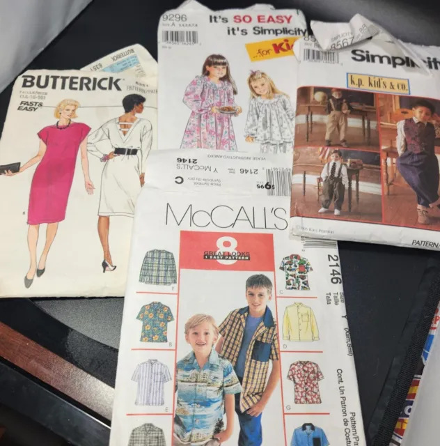 Lot Of 4 Vintage Clothing Patterns McCall's Simplicity Butterick Dresses Child