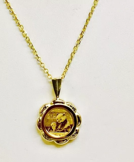 Chinese Panda 20" mm Coin Bear Charm Necklace Pendant 14K Yellow Gold Plated