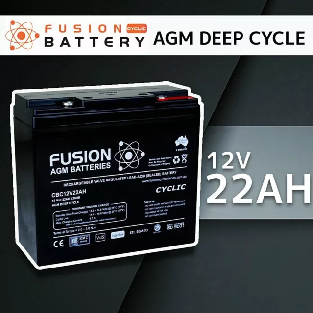 12V 22AH Fusion AGM Deep Cycle AGM Golf Cart Buggy Camping Scooter Solar Battery