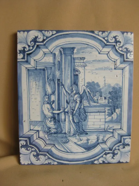 Large Antique 19Th C Dutch Delft Biblical Tile