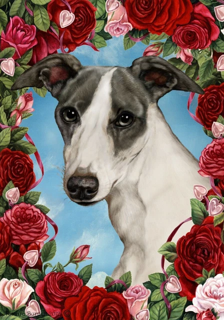 Roses House Flag - Blue and White Whippet 19440