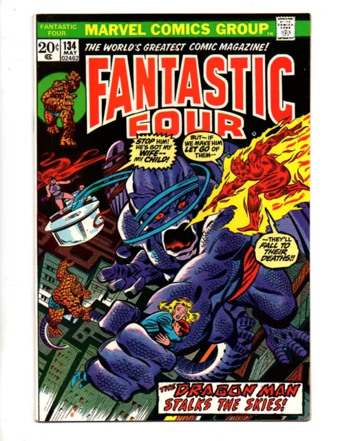 Fantastic Four #134  Fn/Vf 7.0  "The Dragon Man Stalks The Skies"