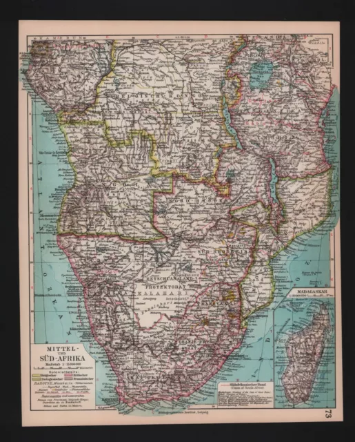 Landkarte map 1928: Mittel-Süd-Afrika. Südafrika Kongo Angola