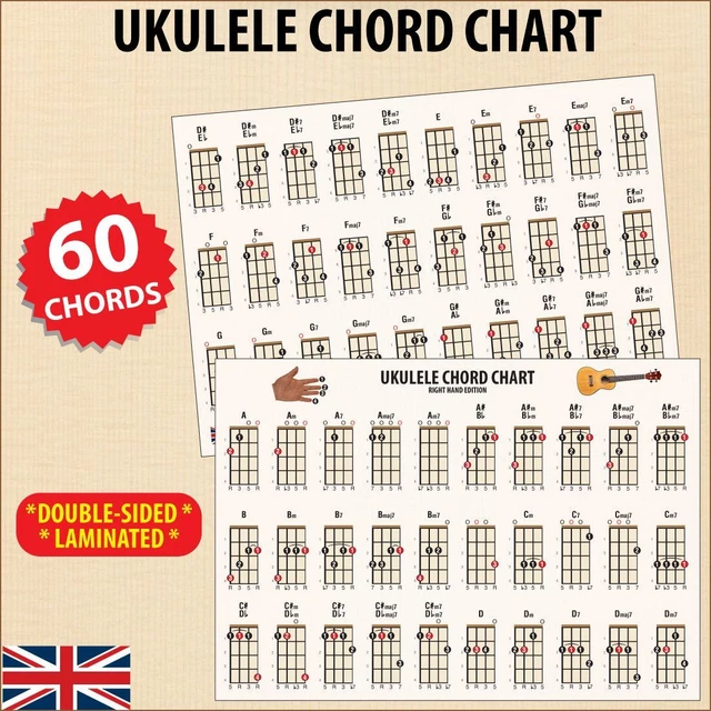 UKULELE CHORD CHART 60 Chords Ideal for Beginners Double Sided ...