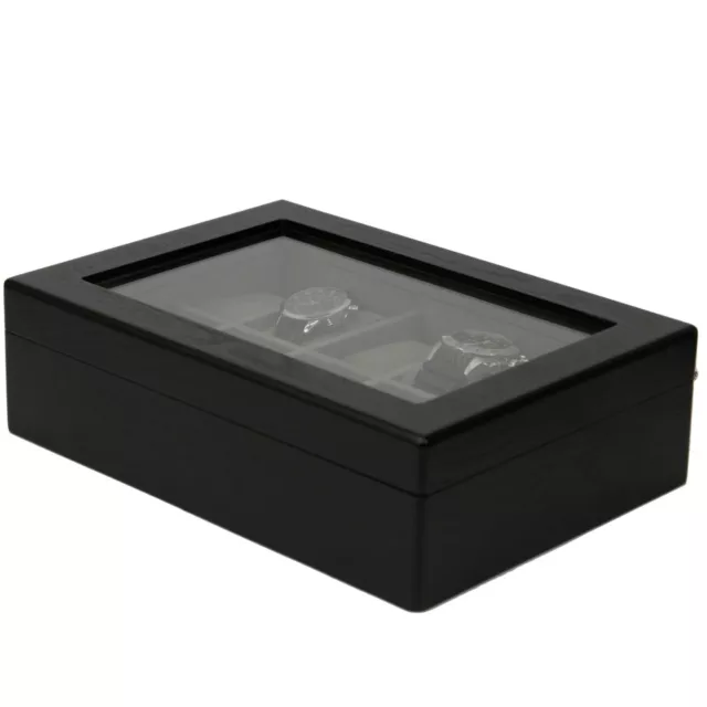 Watch Box 10 Slots Black Wood Case Storage Display Glass Lid Luxury 2