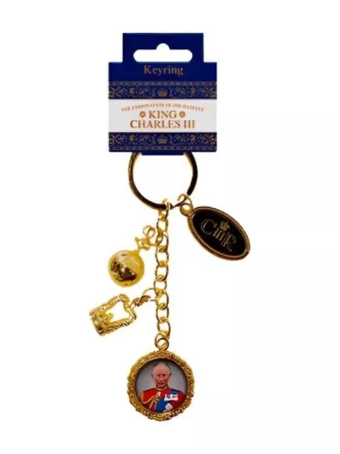 King Charles III Coronation Keyring Royalty with Pendant Orb Crown & Portrait