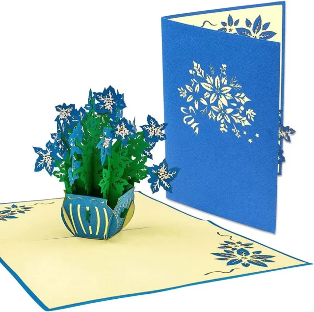 3D POP UP Klappkarte *Blaue Stern-Blumen* Geburtstag Glückwunsch Danke Muttertag