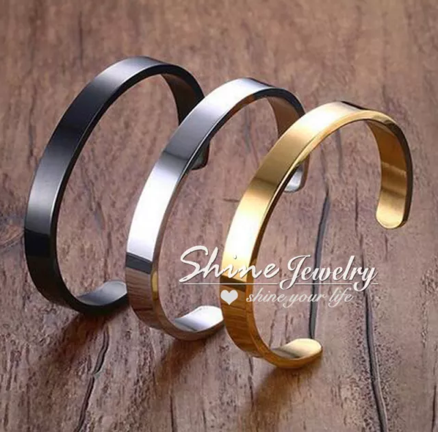 Solid Stainless Steel Plain Polished Engravable Gold Mens Bracelet Cuff Bangle