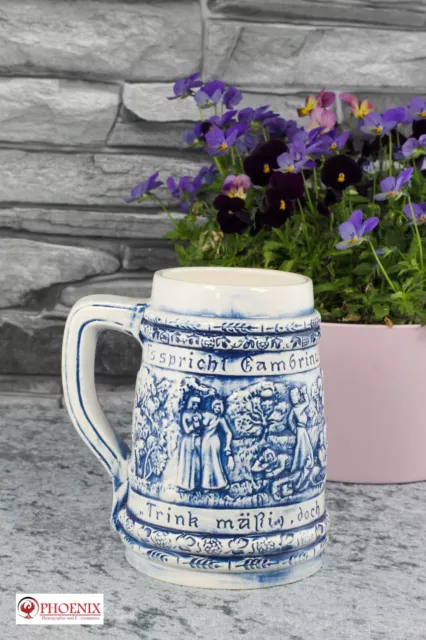 Bierkrug Sitzendorfer Porzellan Krug DDR Keramik blau Relief Vintage Ostalgie