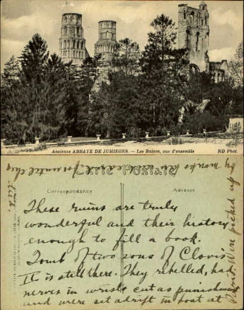 Ancienne Abbaye de Jumieges France Les Ruines vue d'ensemble ~ vintage postcard