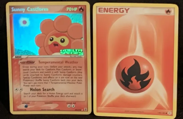 Sunny Castform Ex Delta Species Rainbow Holo + 1 Energy Fire 2005 Pokémon Cards