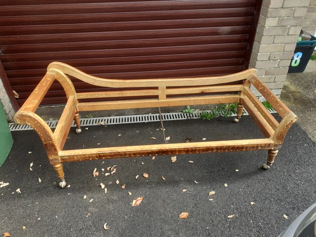 Antique oak chaise long frame. Upholstery project. Filled and sanded smooth.
