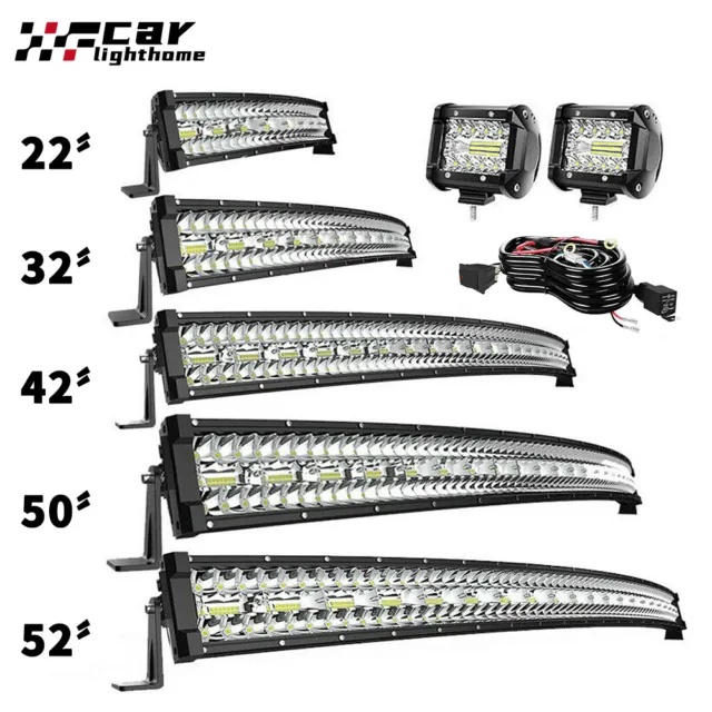 22 32 42 50 52 inch Curved Tri-Row LED Light Bar Combo Kit Pods for Truck SUV